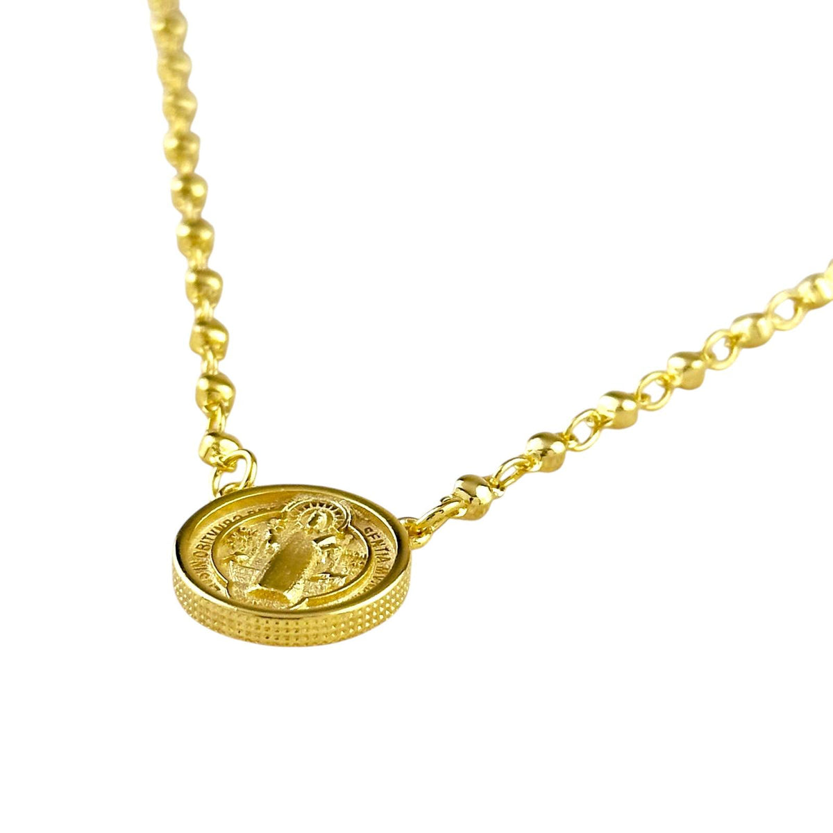 Saint Benedict Medal Bead-Chain Necklace in 18K gold-filled, view 3