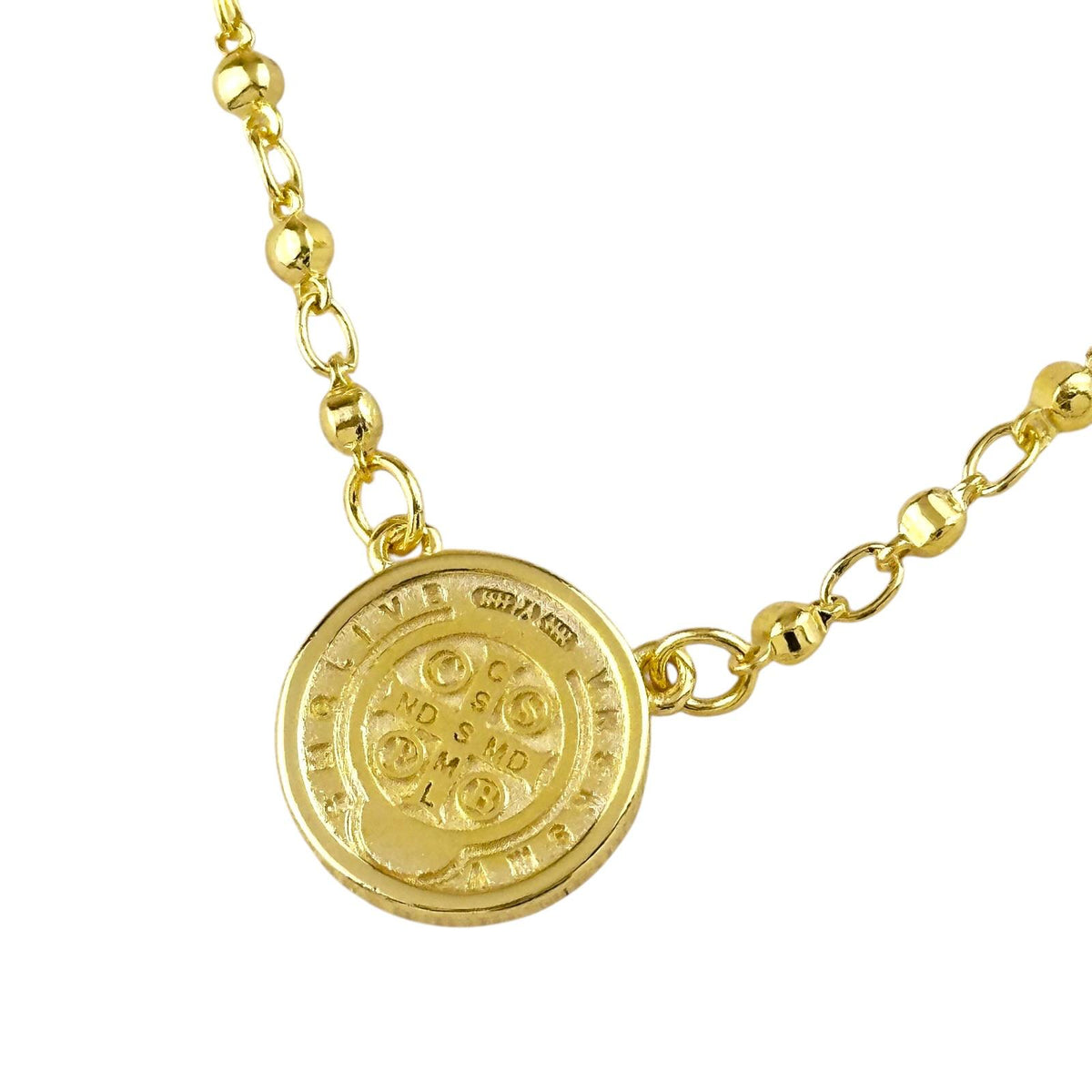 Saint Benedict Medal Bead-Chain Necklace in 18K gold-filled, view 7
