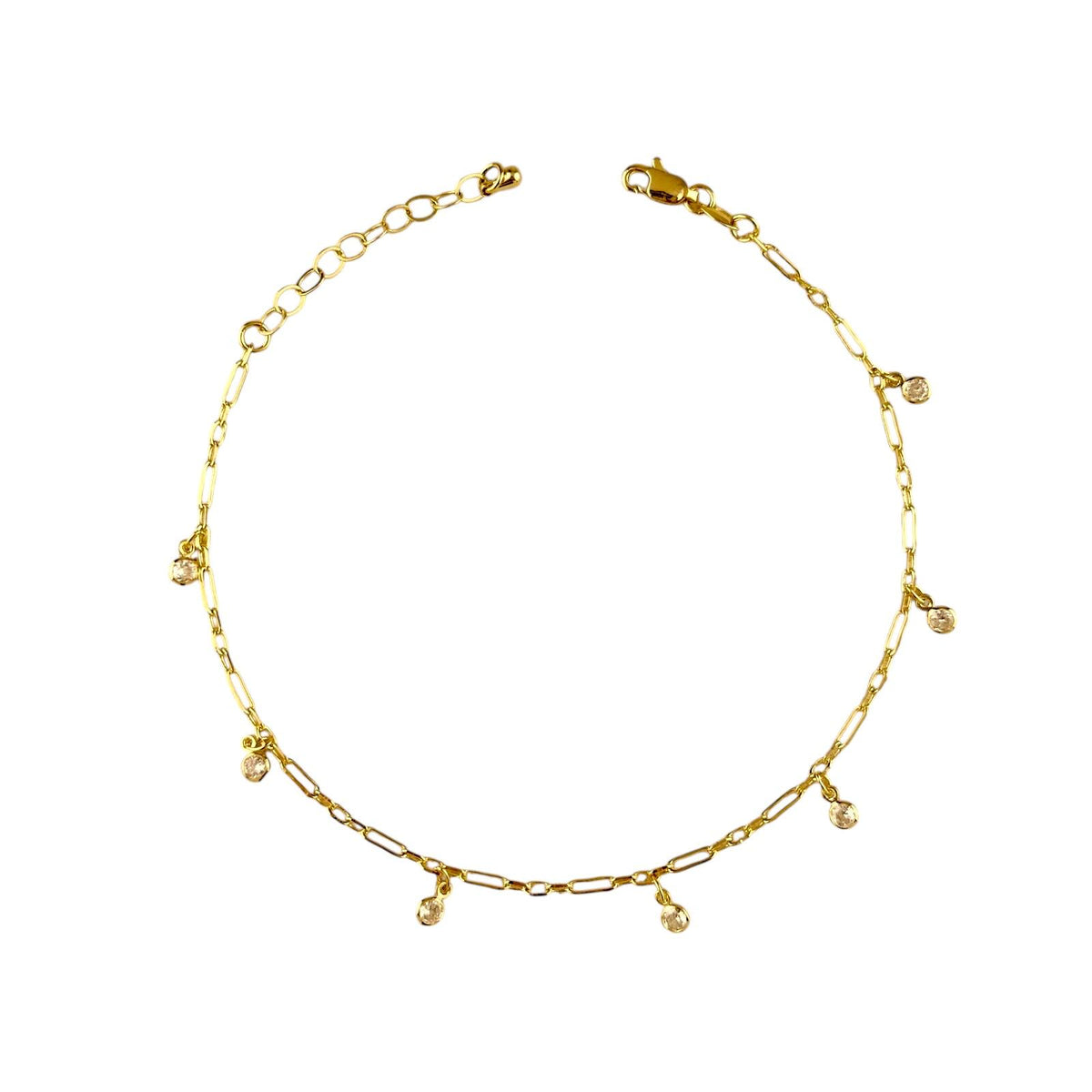 Paperclip Chain CZ Charms Anklet in 18K gold-filled