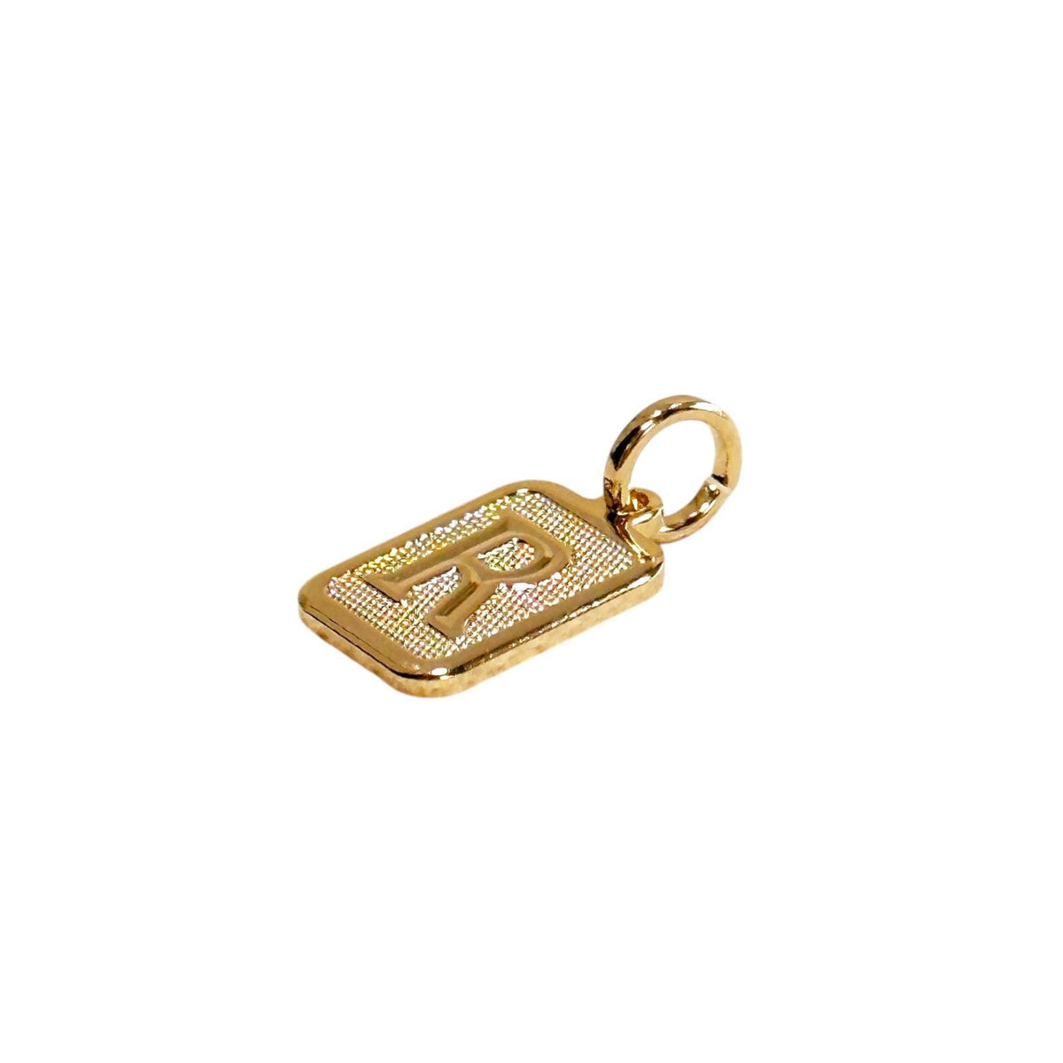 Textured Initial Letter 15mm Rectangular Pendant in 18K gold-filled, view 30