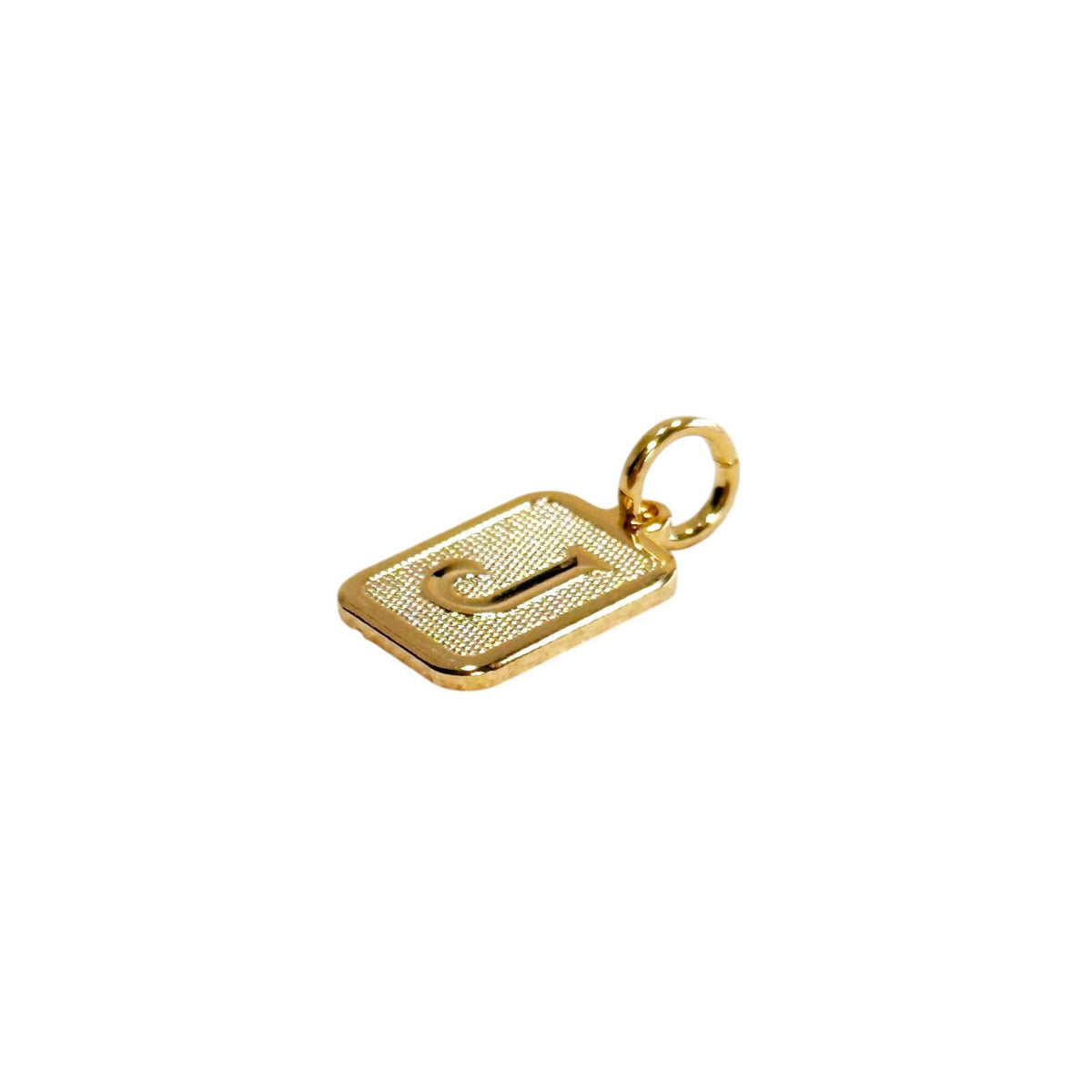 Textured Initial Letter 15mm Rectangular Pendant in 18K gold-filled, letter J