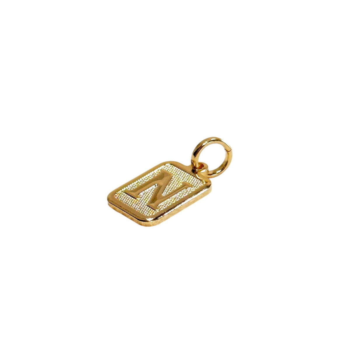 Textured Initial Letter 15mm Rectangular Pendant in 18K gold-filled, letter N