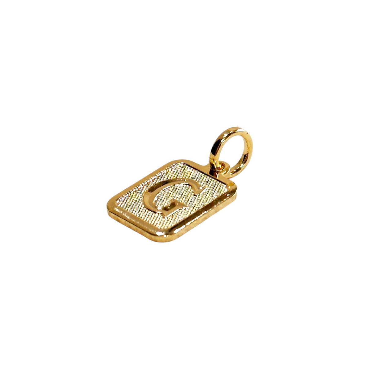 Textured Initial Letter 15mm Rectangular Pendant in 18K gold-filled, letter G