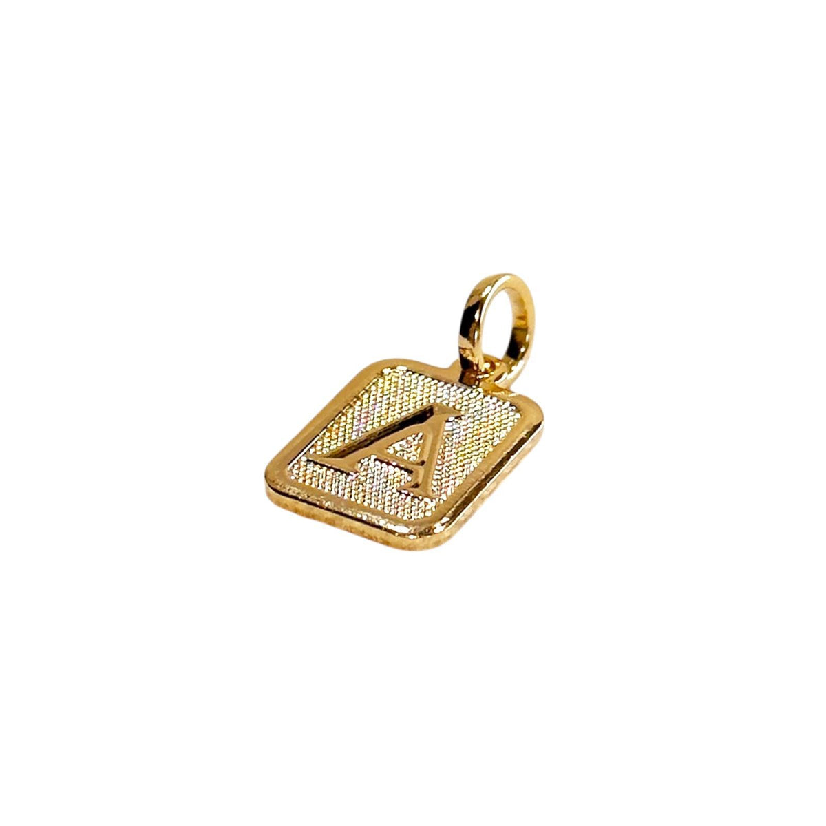 Textured Initial Letter 15mm Rectangular Pendant in 18K gold-filled, letter A