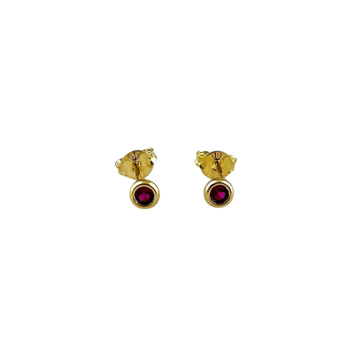 Pair of birthstone round bezel 4mm stud earrings in 18K gold-filled