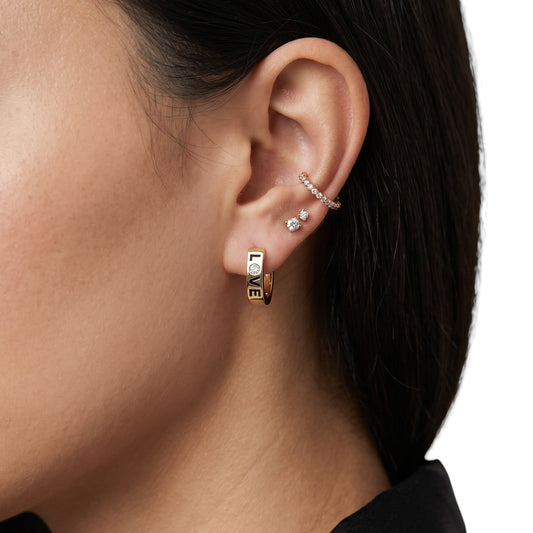 Love Rectangular Huggie CZ 12mm 18K Gold Filled Hoop Earrings