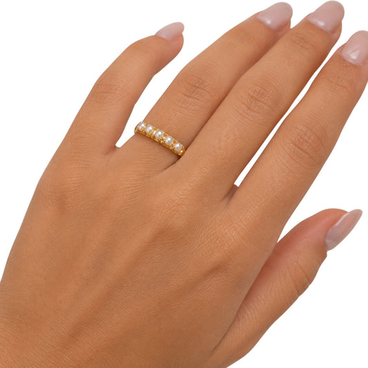 Delicate Pearl Row Band 18K Gold Filled Ring