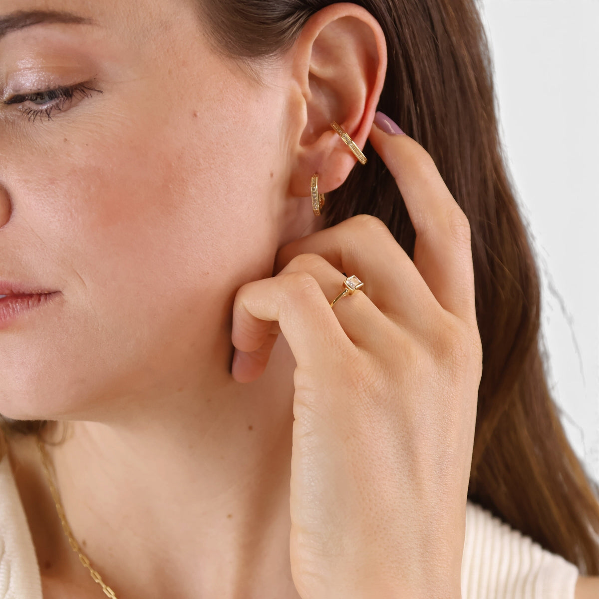 Square CZ Ear Cuff in 18K gold-filled, view 2