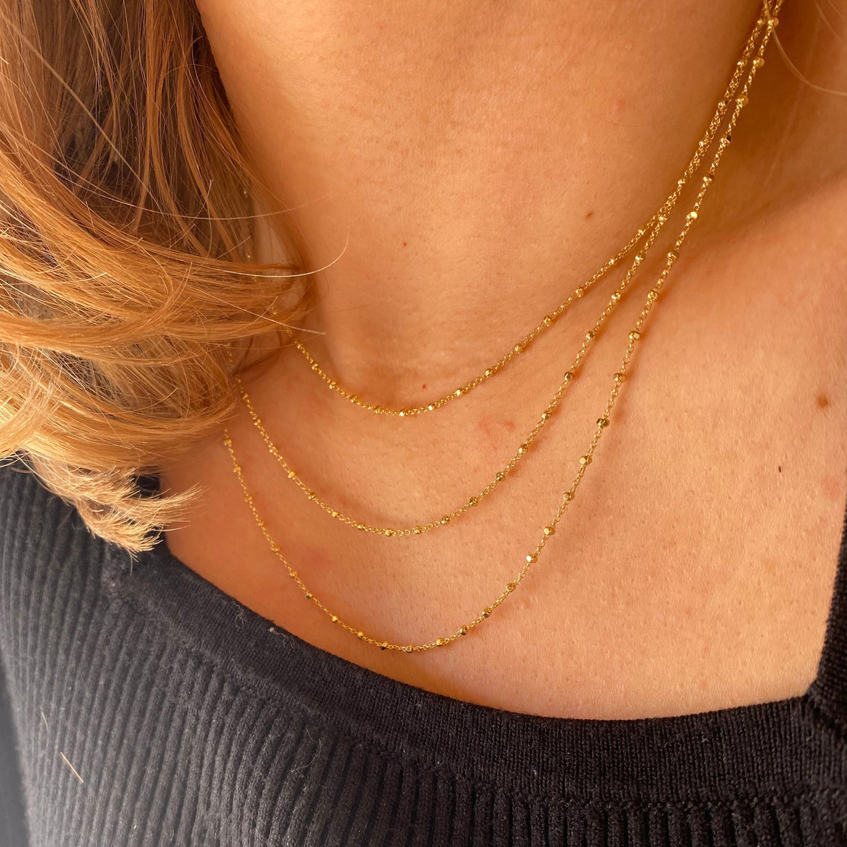Satellite Chain 1mm Necklace in 18K gold-filled, view 5