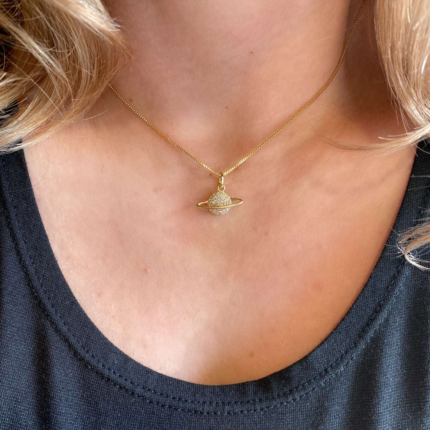 15mm CZ Saturn Planet 18k Gold Filled Pendant