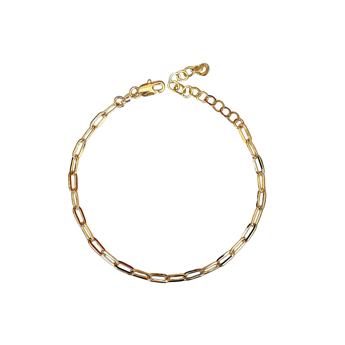 Paperclip Link Chain 3mm Bracelet in 18K gold-filled, view 3