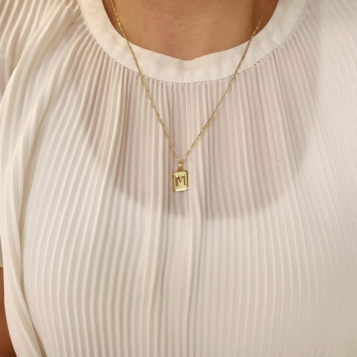 Textured Initial Letter 15mm Rectangular Pendant in 18K gold-filled, view 7