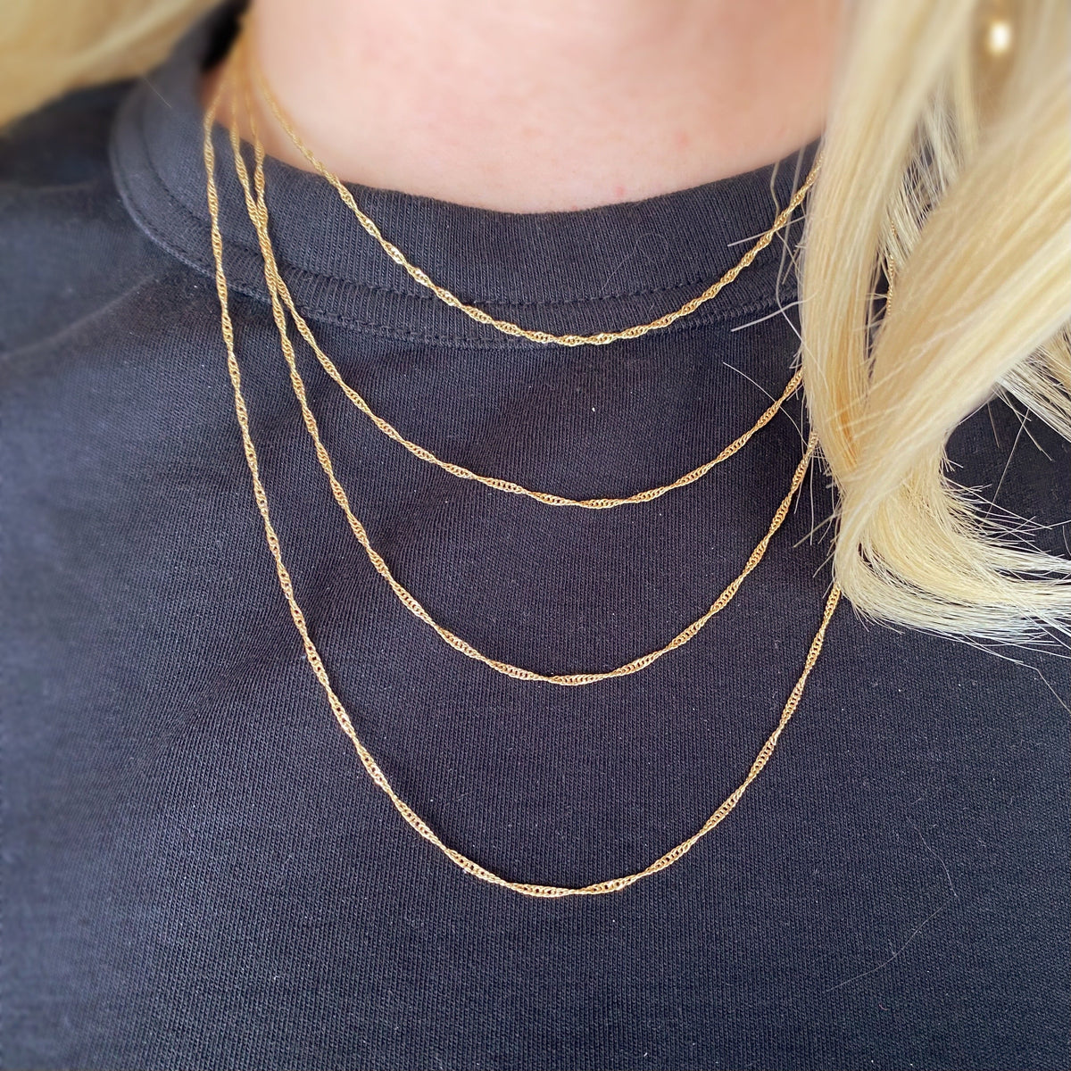 Singapore Chain 1.7mm Necklace in 18K gold-filled, view 4