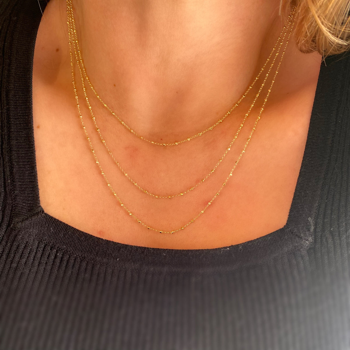 Satellite Chain 1mm Necklace in 18K gold-filled, view 3