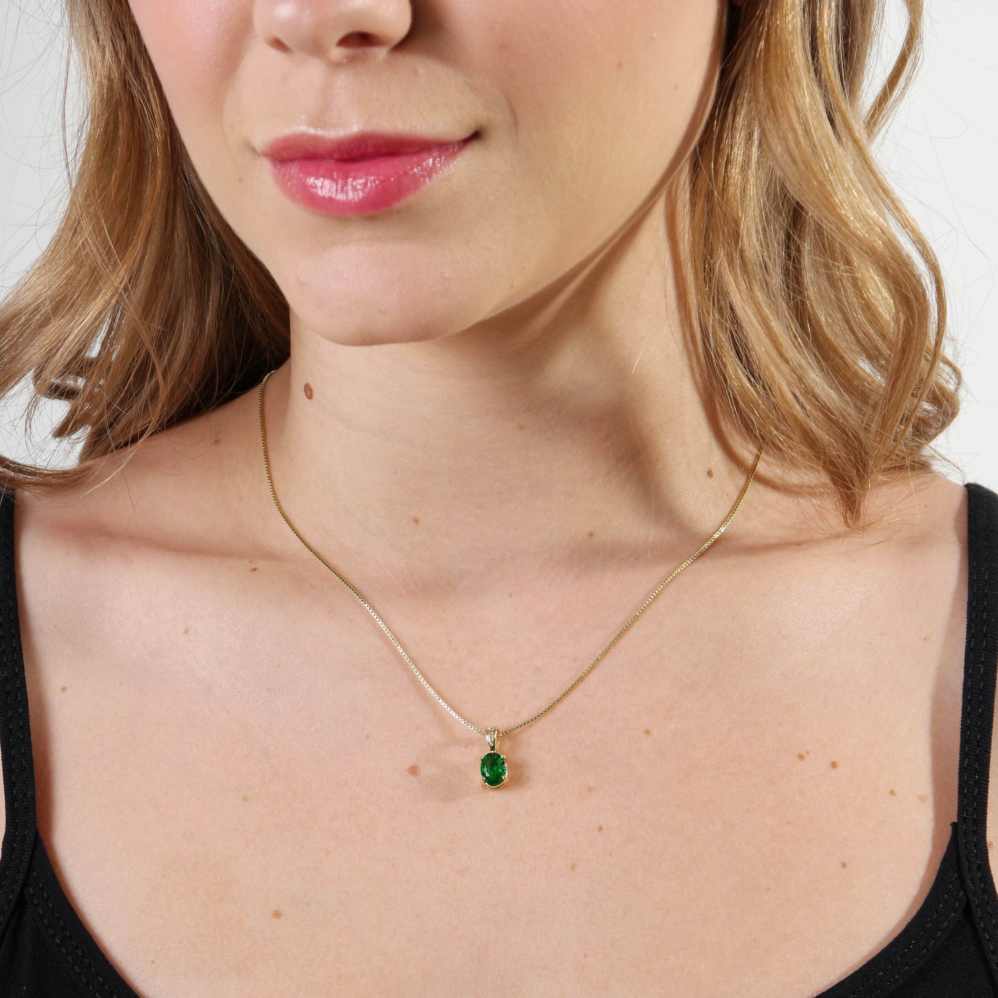 Emerald Green Oval CZ 18k Gold Filled Pendant