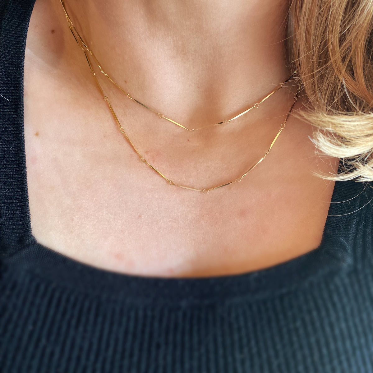 Diamond Cut Straw Chain 1mm Necklace in 18K gold-filled, view 5