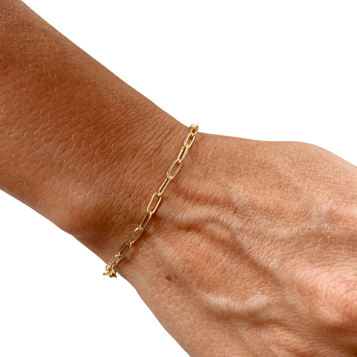 Paperclip Link Chain 3mm Bracelet in 18K gold-filled, view 4