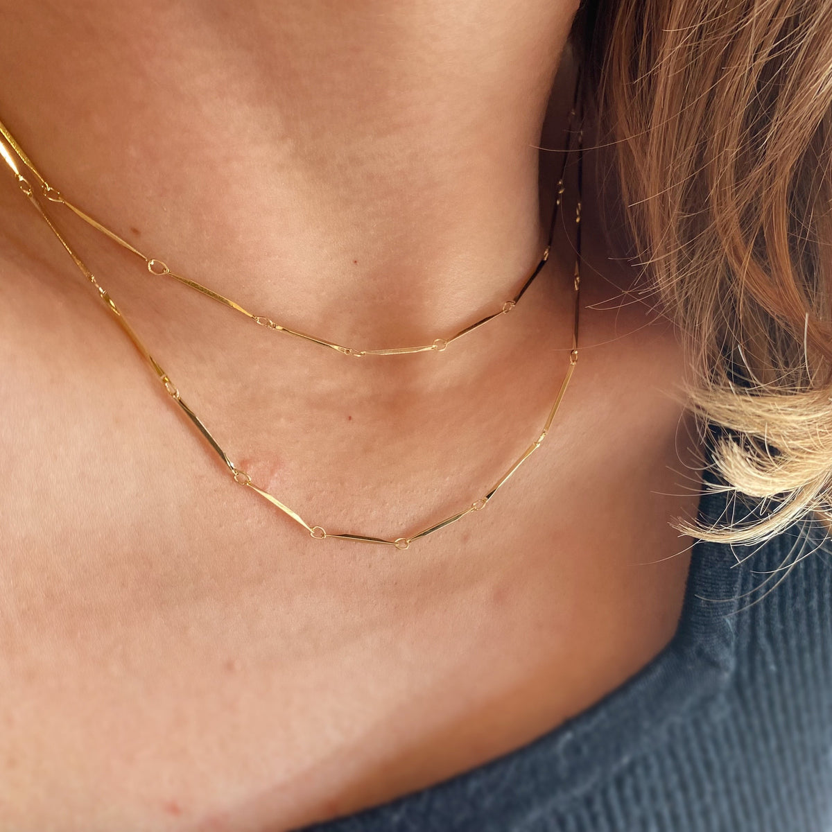 Diamond Cut Straw Chain 1mm Necklace in 18K gold-filled, view 3