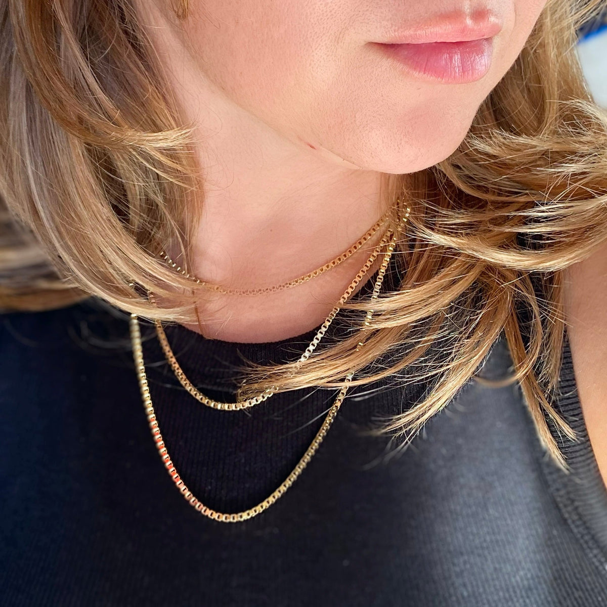 Box Chain 2mm Necklace in 18K gold-filled, view 5