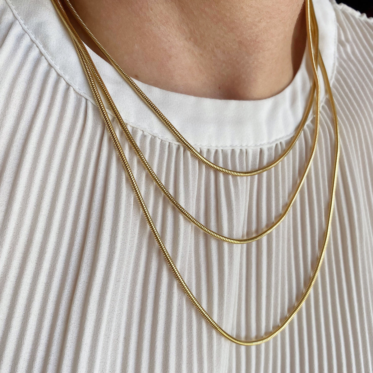 Rounded Snake Chain 1.9mm Necklace in 18K gold-filled, view 3