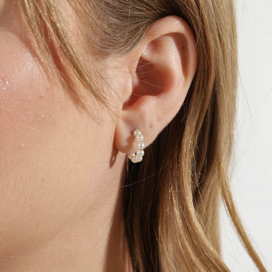 15mm Pearl Bead Open Hoop 18K Gold Filled Earrings