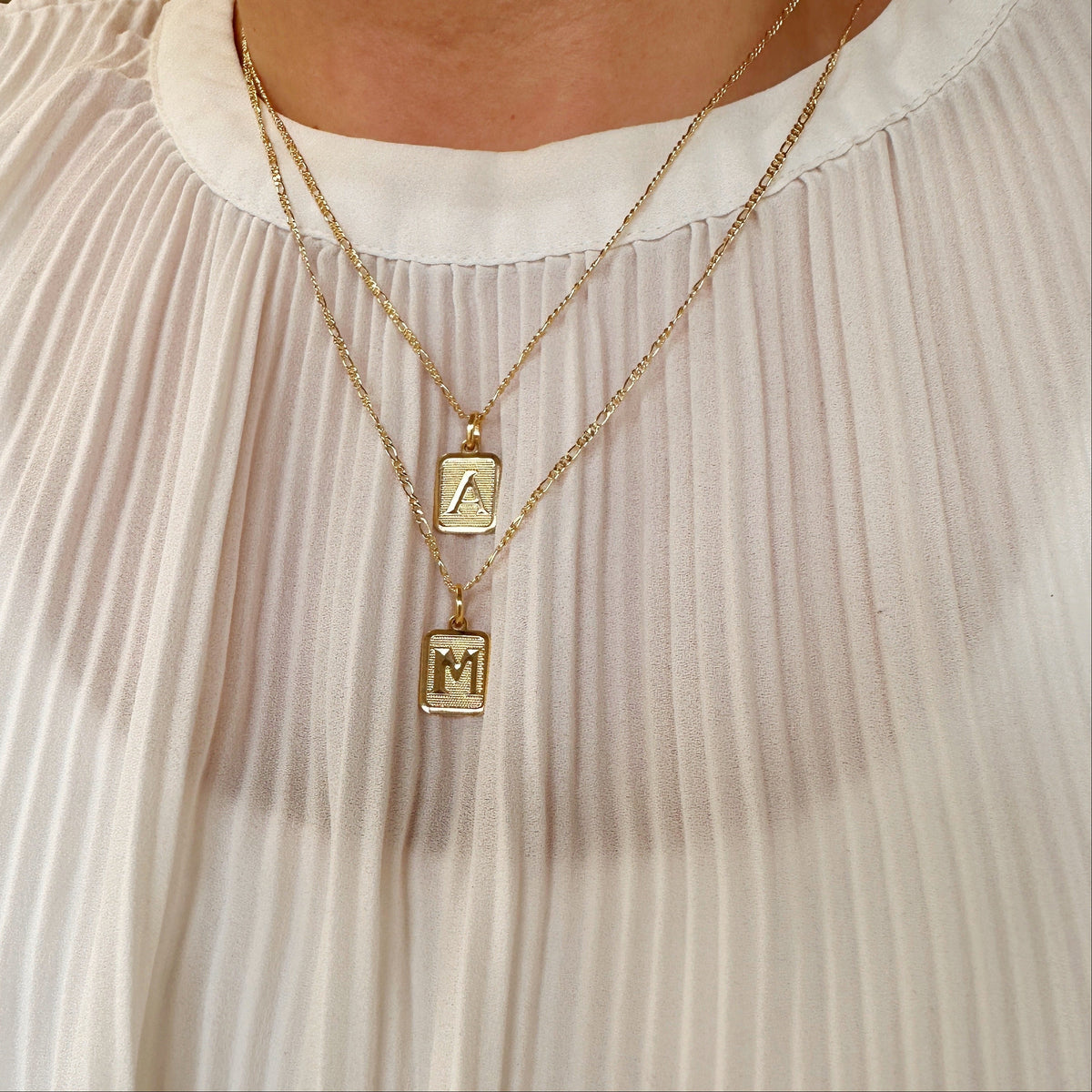 Textured Initial Letter 15mm Rectangular Pendant in 18K gold-filled, view 6