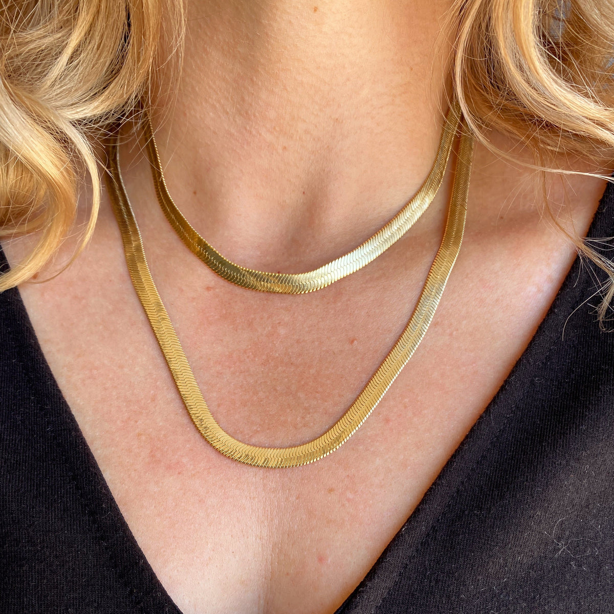 Herringbone Chain 6mm Necklace in 18K gold-filled, view 2