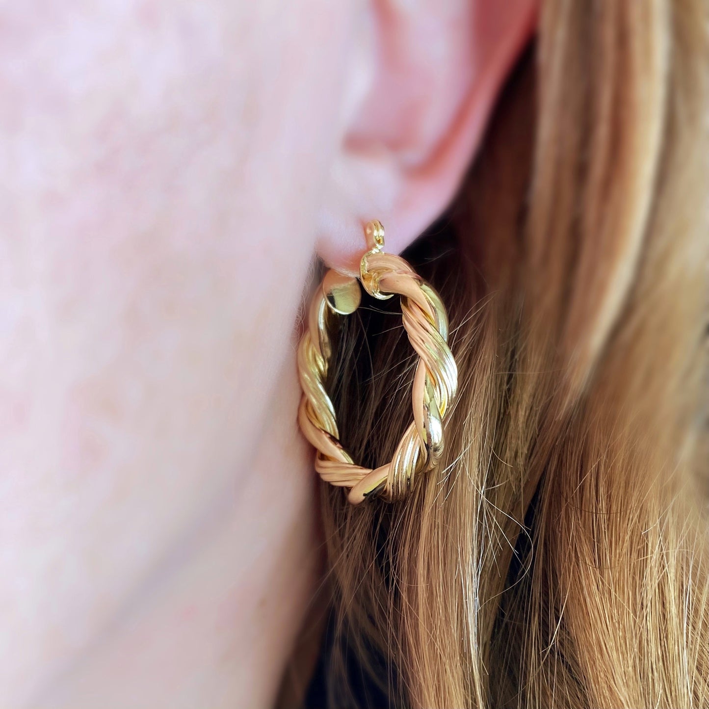 30mm Double Twisted Tube Hoop 18k Gold Filled Earrings