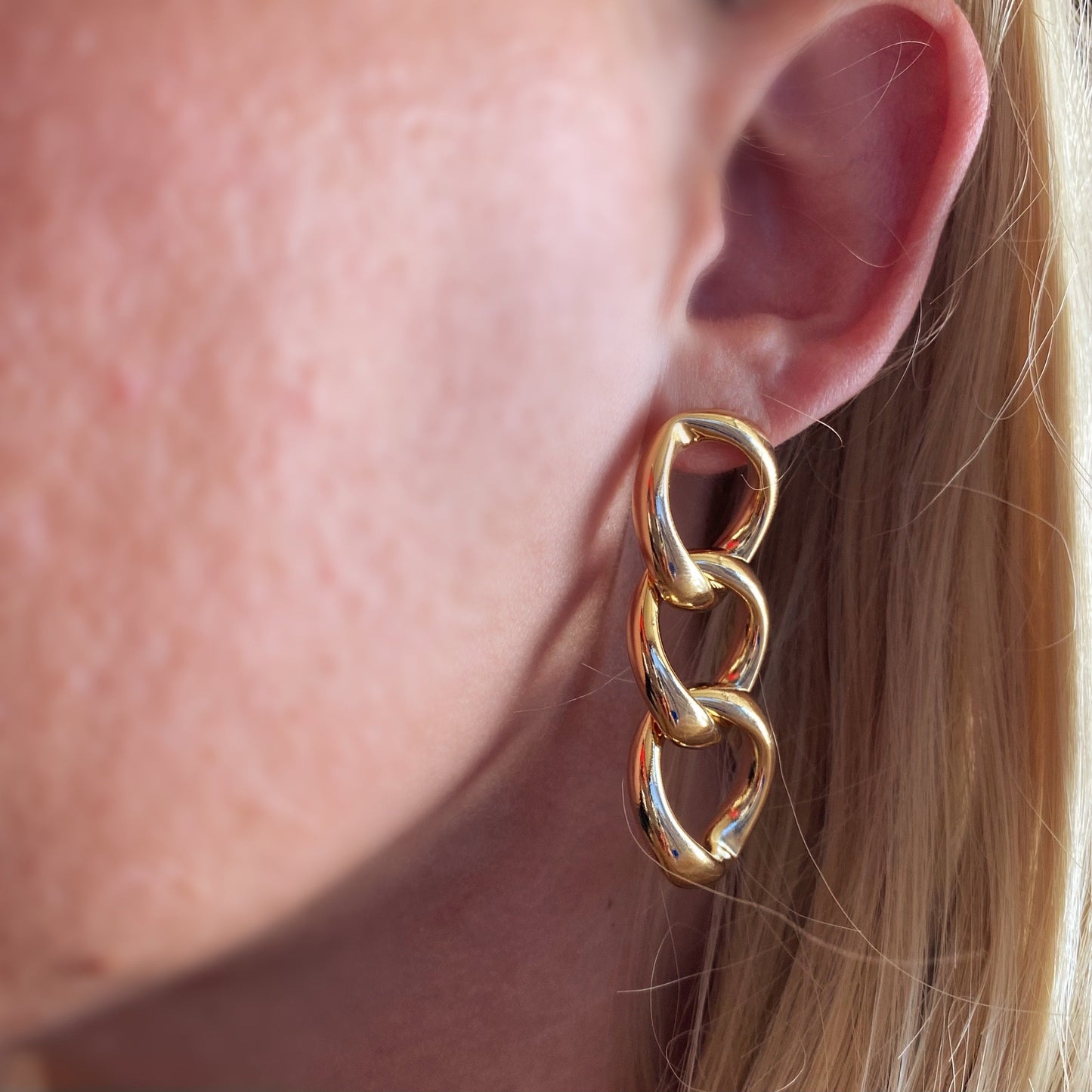 50mm Hollow Curb Link Chain 18K Gold Filled Drop Earrings