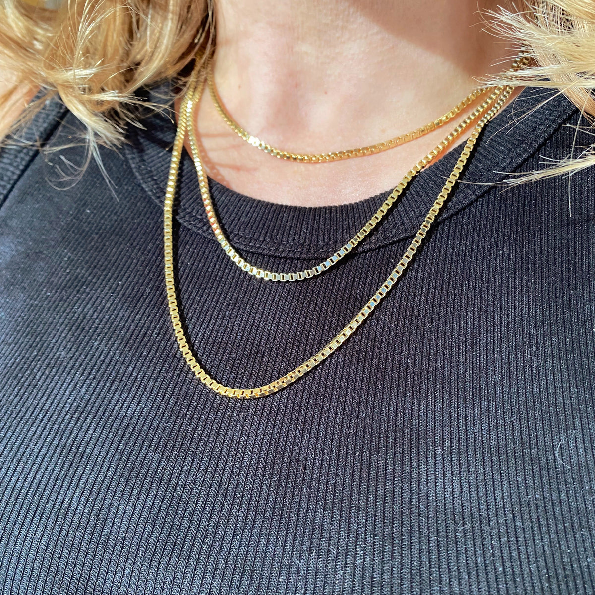 Box Chain 2mm Necklace in 18K gold-filled, view 3