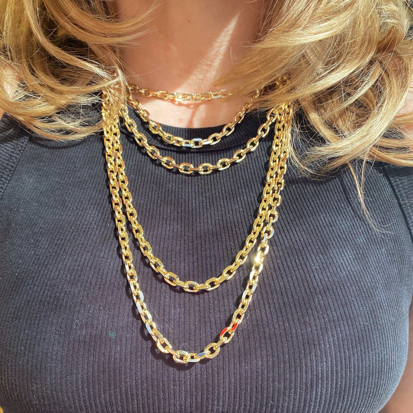 7mm Diamond Cut Anchor Chain 18K Gold Filled Necklace