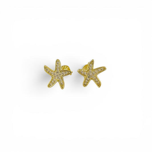 Close-up of fully pavé cubic zirconia on sea star studs
