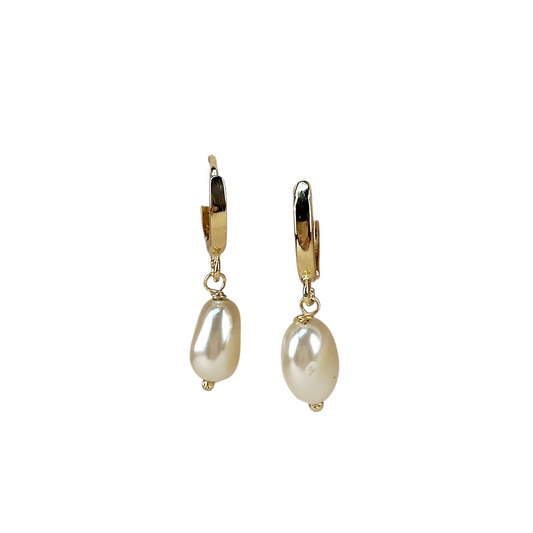 18mm Baroque Pearl Drop Hoop 18k Gold Filled Earrings