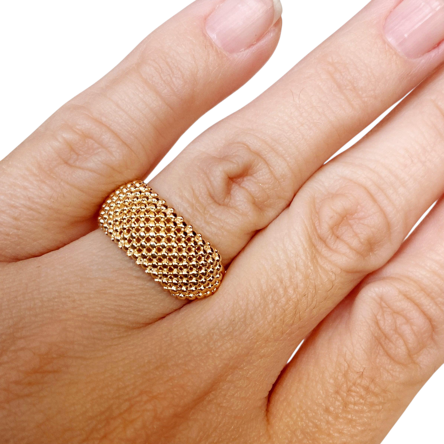 Curved Bead Cluster 18K Gold Filled Ring