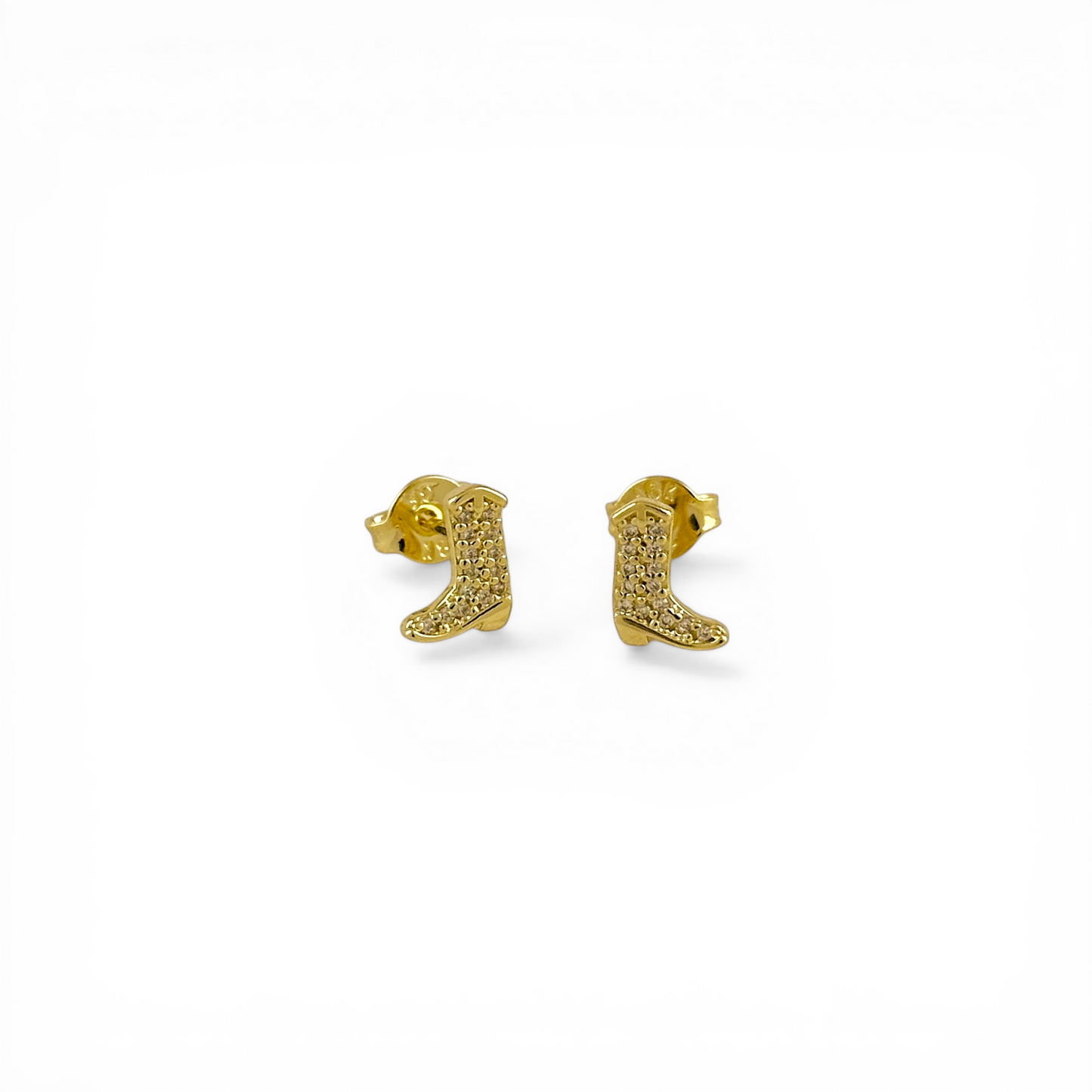 8mm Mini Cowgirl Boot Pavé CZ 18K Gold Filled Stud Earrings