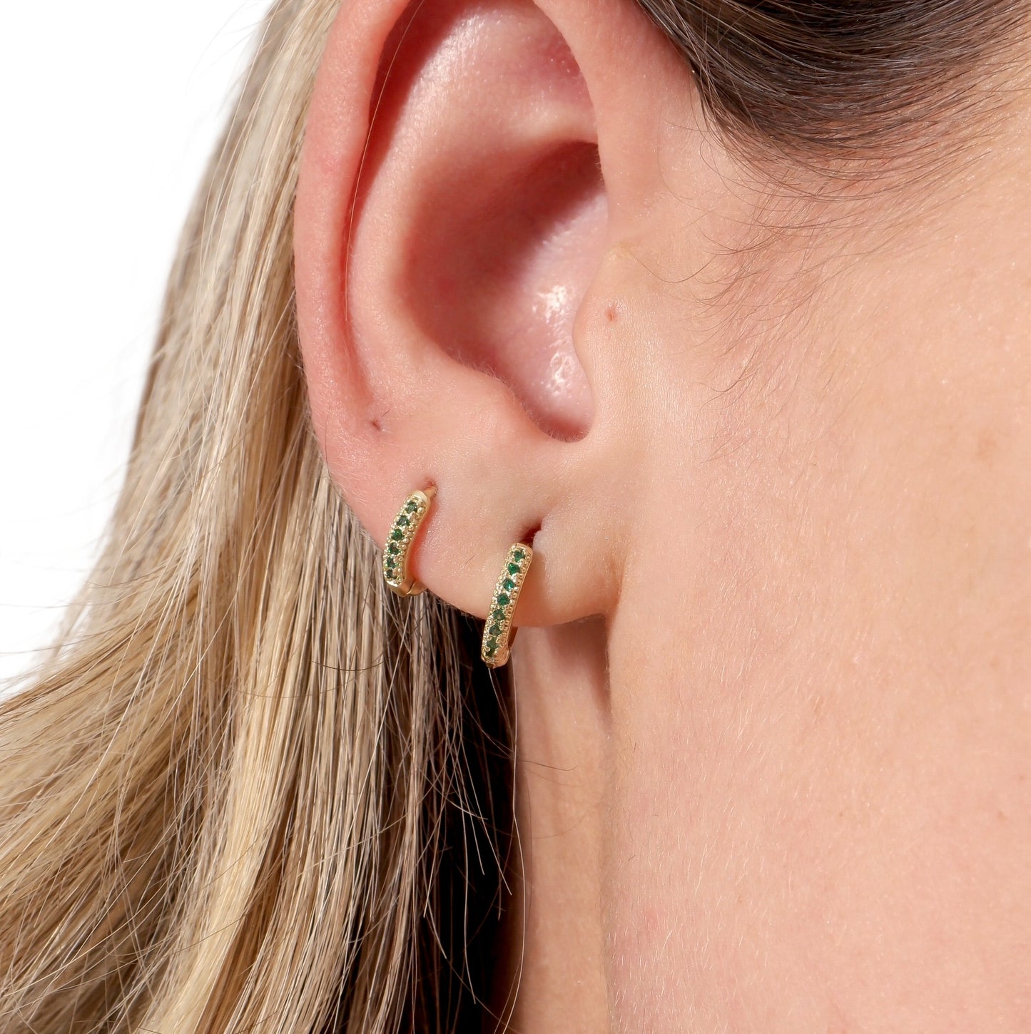 Emerald CZ Huggie Trio 18k Gold Filled Earrings