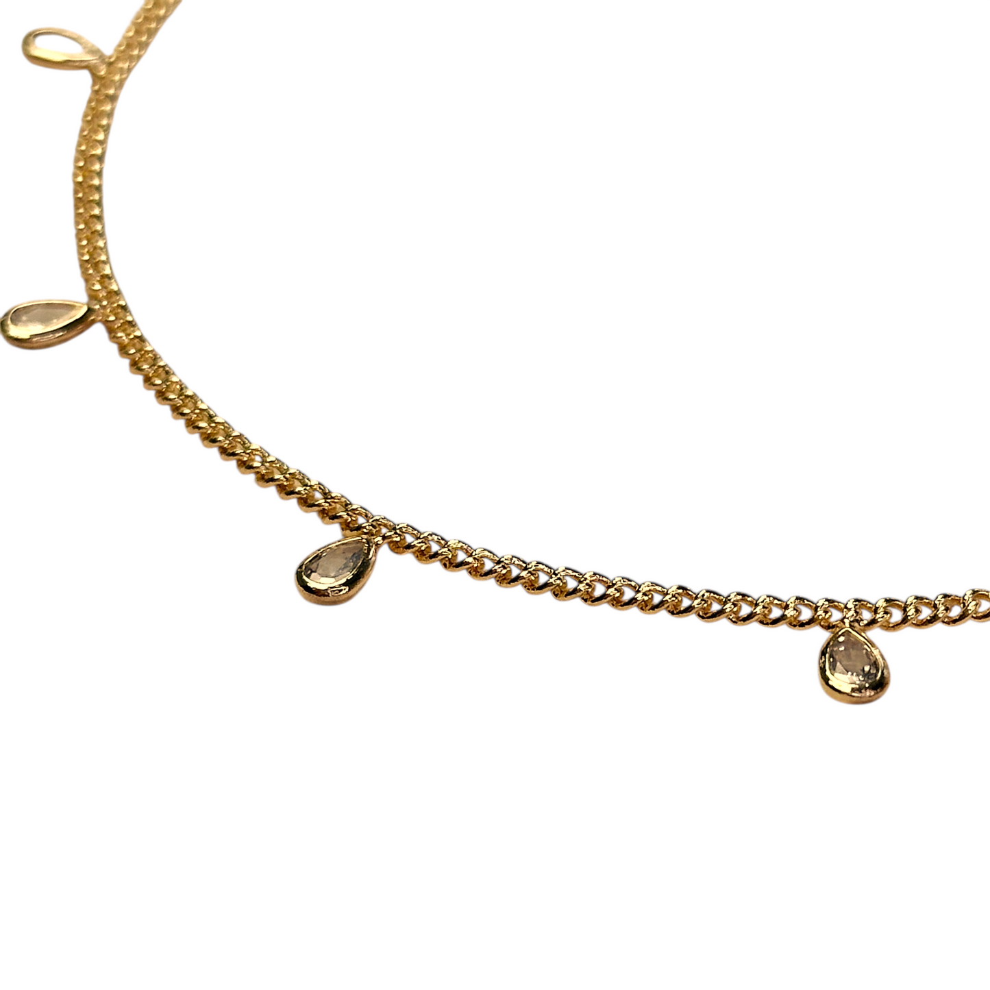 2mm Curb Chain CZ Drops 18k Gold Filled Anklet
