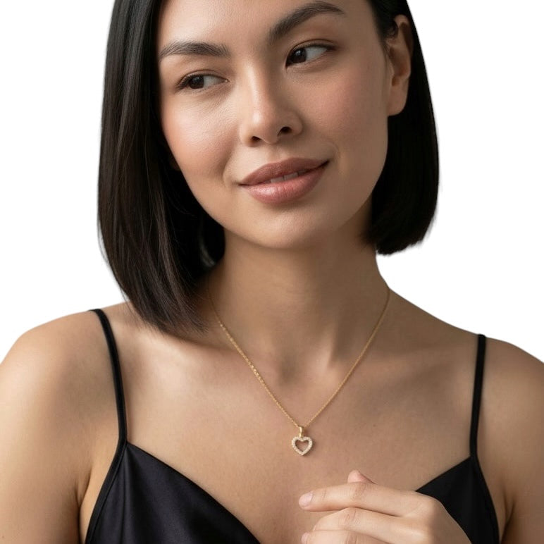 Open Heart Pavé CZ 15mm 18K Gold Filled Necklace