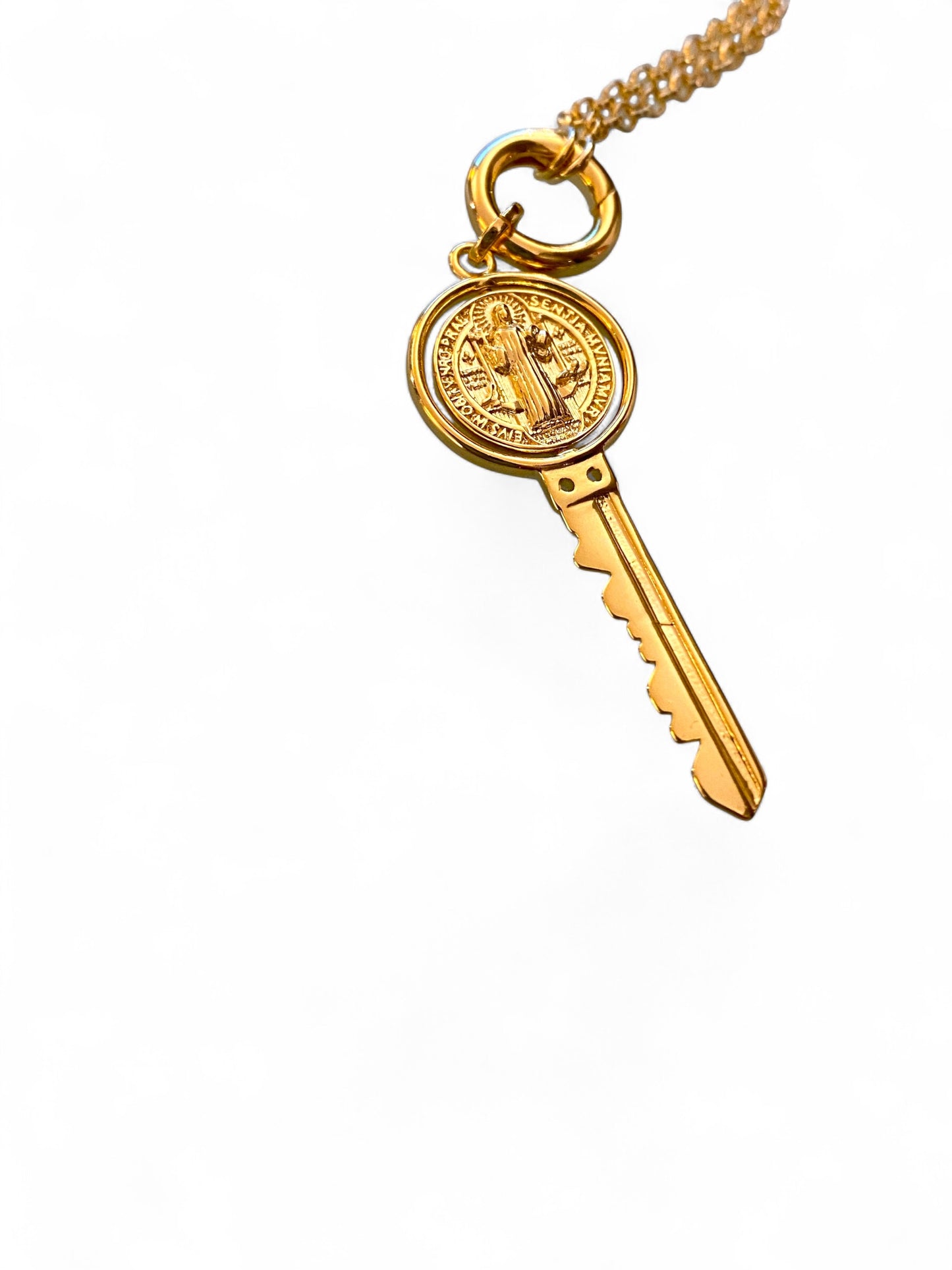 Saint Benedict Swivel Medal Key 51mm 18K Gold Filled Pendant