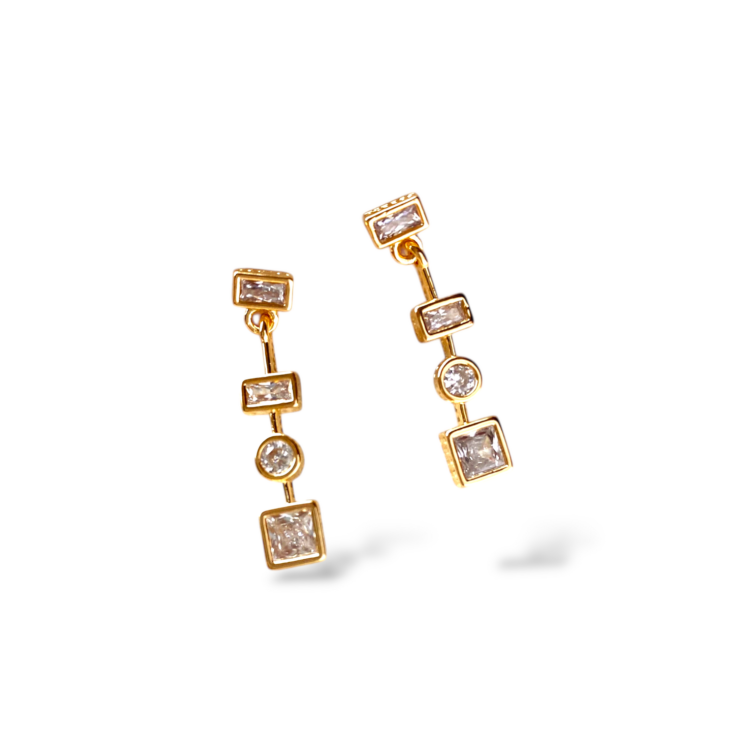 25mm Multi-Geometric Clear CZ 18K Gold Filled Drop Earrings