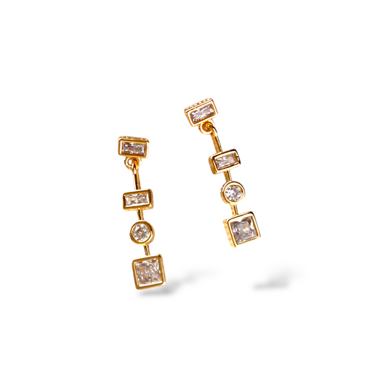 25mm Multi-Geometric Clear CZ 18K Gold Filled Drop Earrings