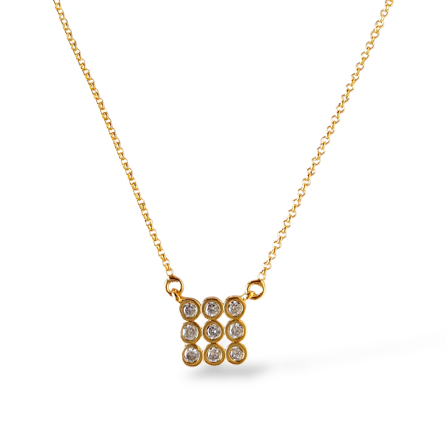 3x3 CZ Cluster 18K Gold Filled Necklace