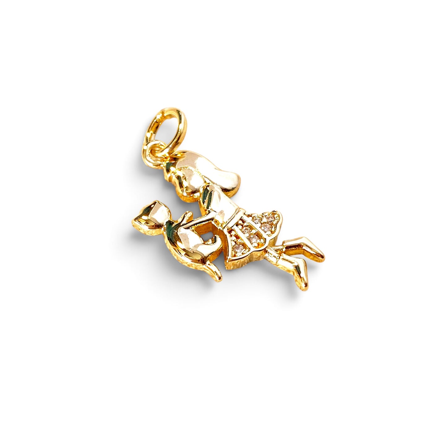 Girl & Kitty CZ 27mm 18K Gold Filled Pendant