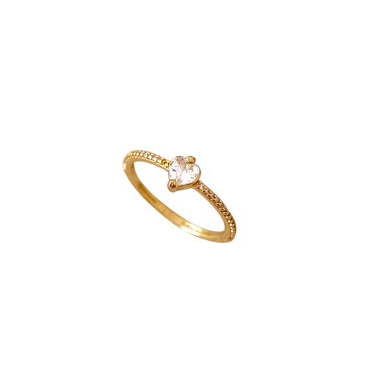 CZ Vintage Mini Hear Solitaire 18K Gold Filled Ring
