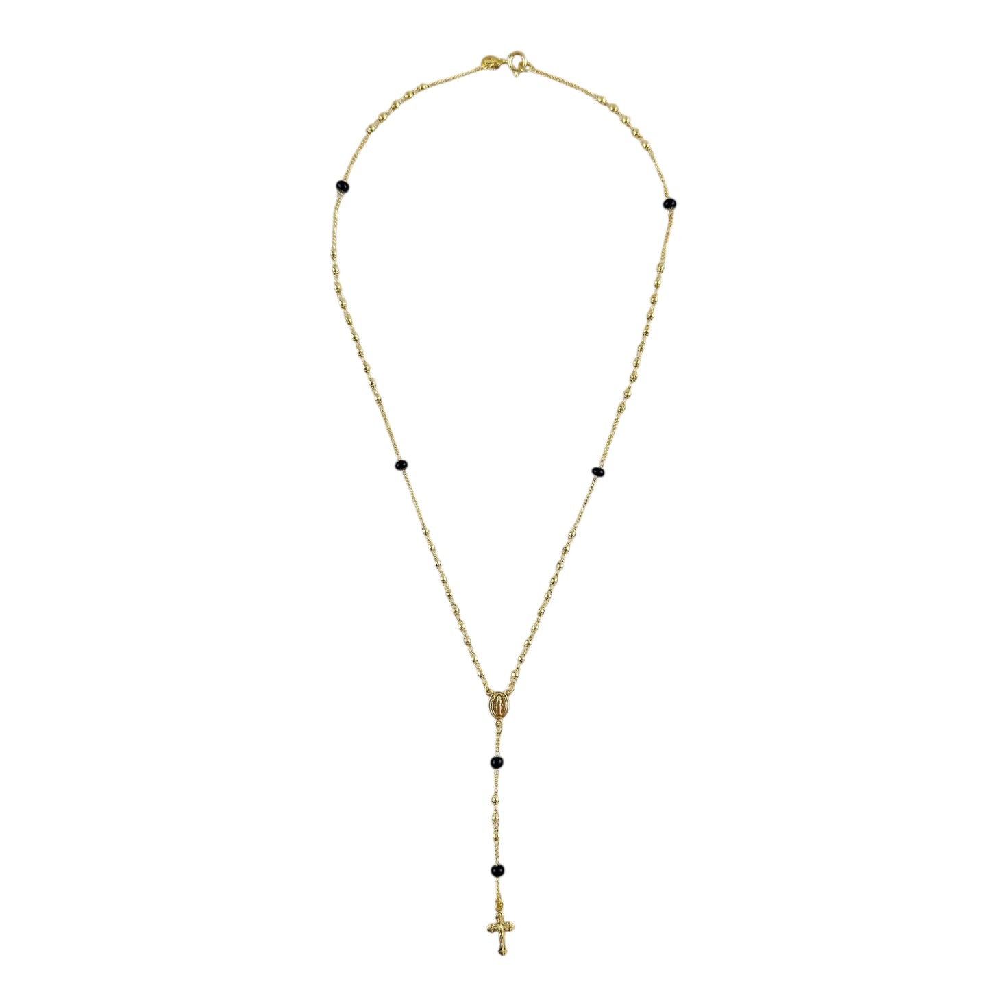 18" Our Motther of Grace Black Bead Rosary 18k Gold Filled  Necklace
