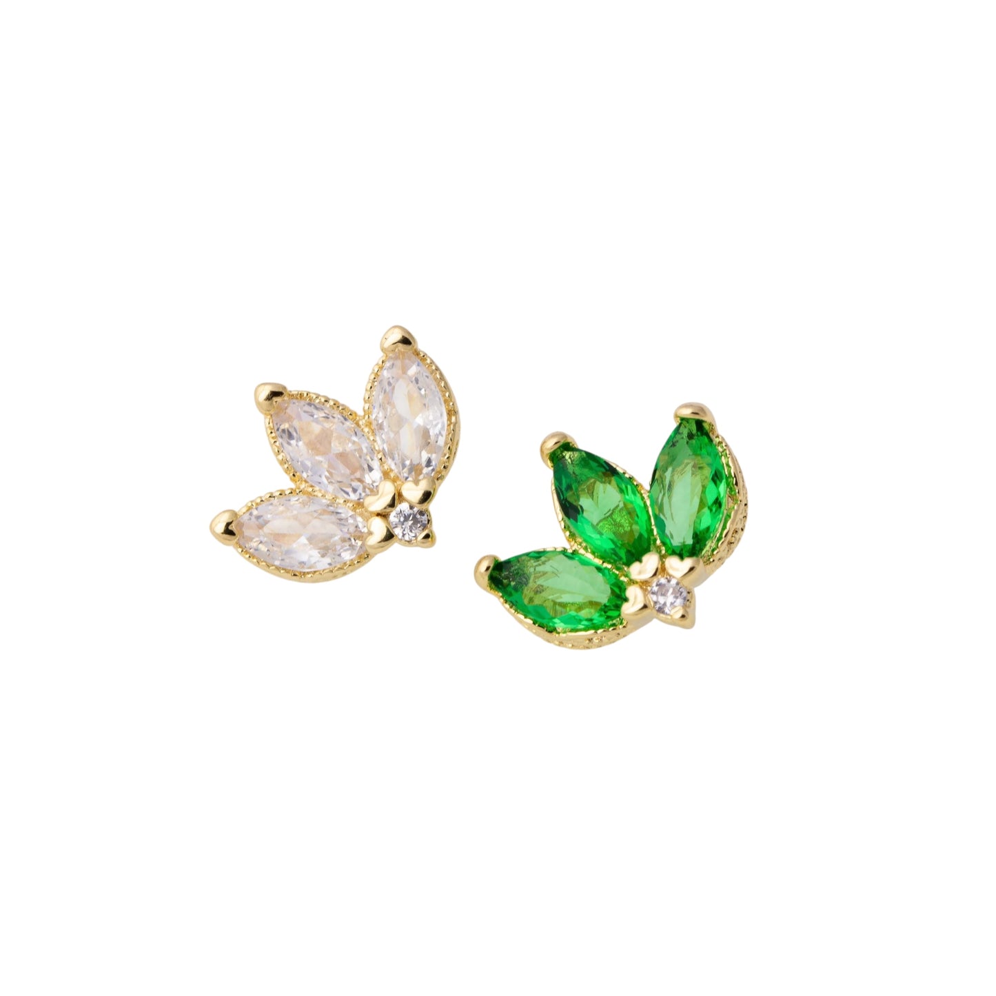 Vintage Emerald Lotus Flower Stud 18K Gold Filled  Earrings