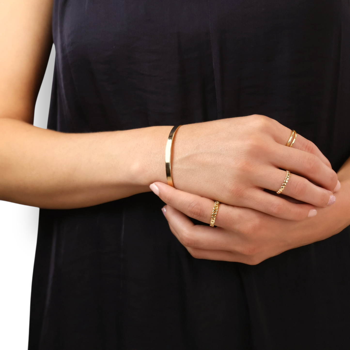 Polished Bangle with Safety Chain 18k Gold Filled Bracelet