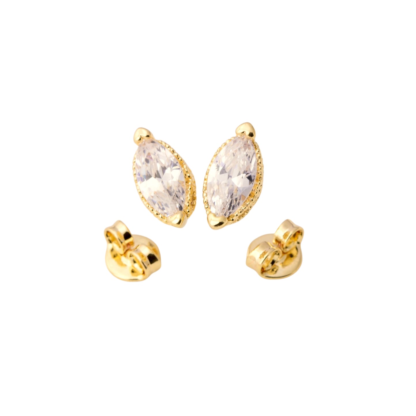 CZ Vintage Marquise Stud 18K Gold Filled Earrings