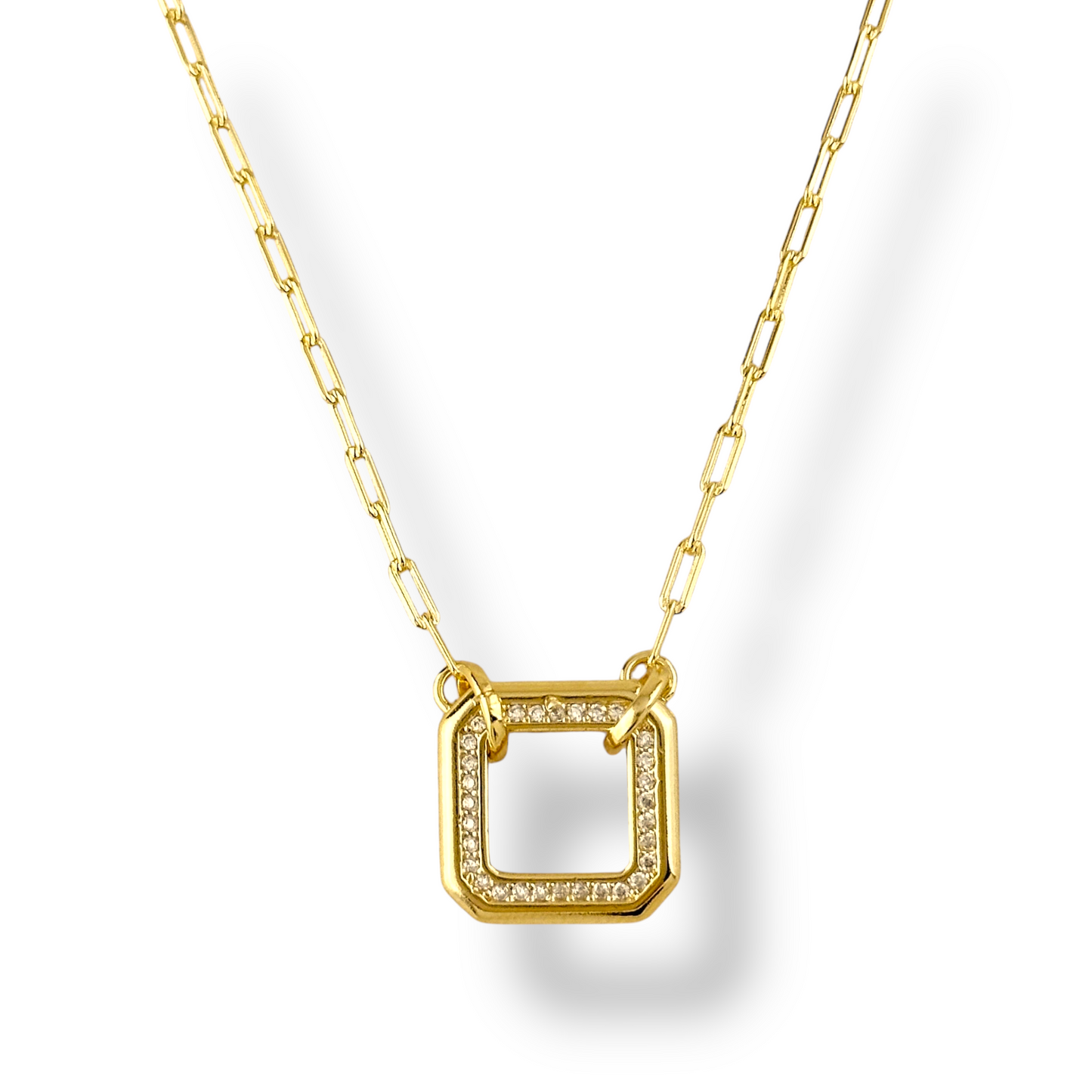 Pavé Square Frame Pendant 18k Gold Filled Necklace