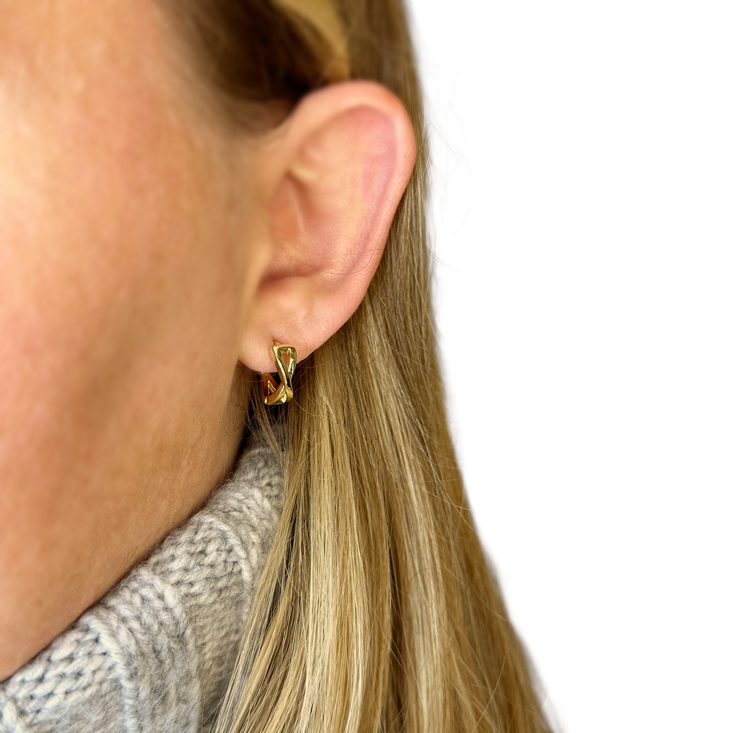 Criss-Cross Huggie Hoop 18k Gold Filled Earrings
